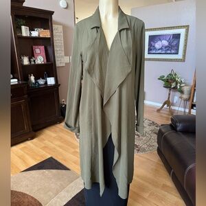 Sweet Rain olive green long sleeve waterfall cardigan-size M